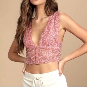 Intimately by FreePeople NWT Elegant Lace Bralette in Rose Dust Pink, M